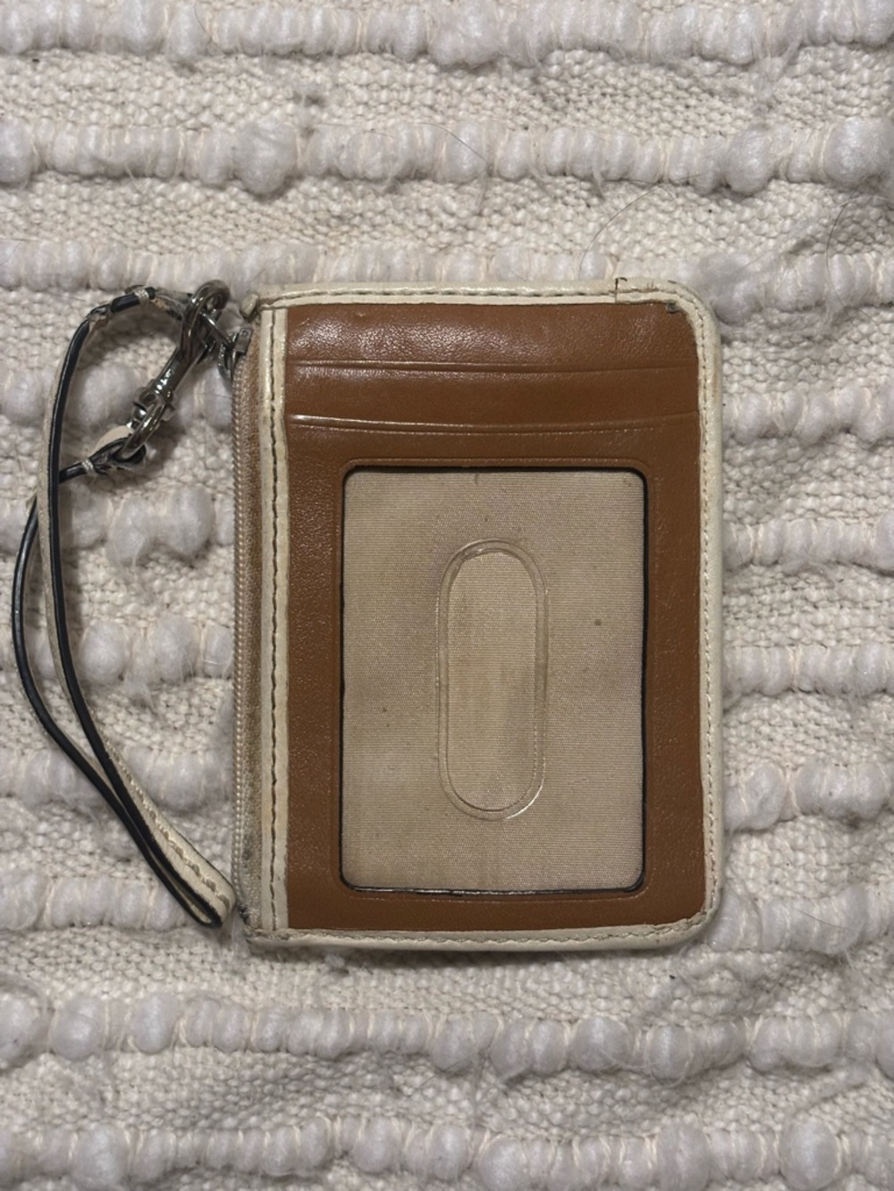 Coach Two-Tone Brown and Cream Leather Wristlet ID Card Case